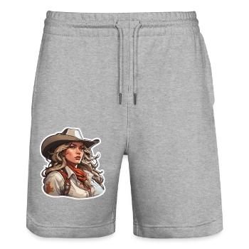 Cow Girl / Wilde Westen / Wüste / Lasso / Rodeo - Stanley/Stella Unisex Bio Joggingshorts Trainer  - Grau meliert - Vorne - Nik (191cm) & Marisol (170cm)
