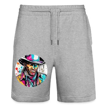 Cowboy / Far West / Désert / Lasso / Rodéo - Short de jogging bio TRAINER Stanley/Stella unisexe - gris chiné - Devant - Nik (191cm) & Marisol (170cm)
