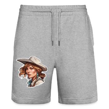 Cow Girl / Wilde Westen / Wüste / Lasso / Rodeo - Stanley/Stella Unisex Bio Joggingshorts Trainer  - Grau meliert - Vorne - Nik (191cm) & Marisol (170cm)