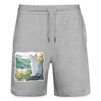 Anime / Comic / Japanese / Animation / Cartoon - Stanley/Stella Trainer Unisex Organic Jogging Shorts - heather grey - Front - Nik (191cm) & Marisol (170cm)