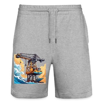 Kran / Baustelle / Seilwinde / Kransystem - Stanley/Stella Unisex Bio Joggingshorts Trainer  - Grau meliert - Vorne - Nik (191cm) & Marisol (170cm)