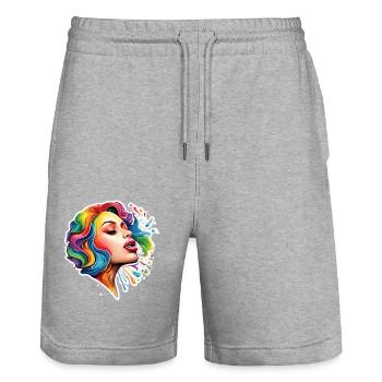 Femme / Jolie / Portrait / Cheveux colorés / Modèle - Short de jogging bio TRAINER Stanley/Stella unisexe - gris chiné - Devant - Nik (191cm) & Marisol (170cm)