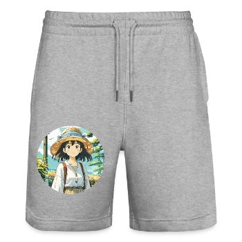 Anime / Bande dessinée / Japonais / Animation / Dessin animé - Short de jogging bio TRAINER Stanley/Stella unisexe - gris chiné - Devant - Nik (191cm) & Marisol (170cm)