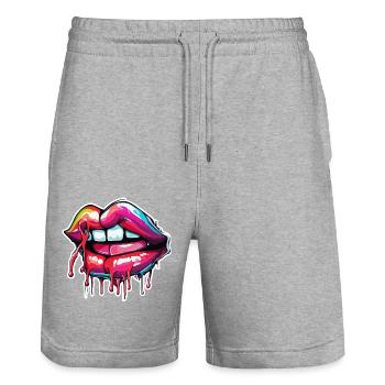 Bouche / Lèvres / Dents / Langue / Sourire / Baiser - Short de jogging bio TRAINER Stanley/Stella unisexe - gris chiné - Devant - Nik (191cm) & Marisol (170cm)