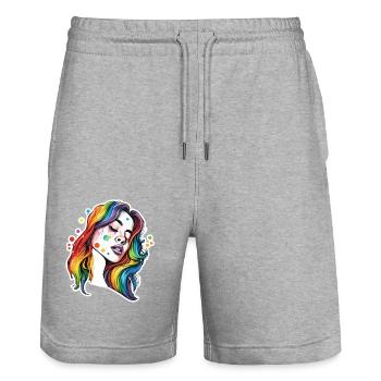 Frau / hübsch / Porträt / buntes Haar / Model - Stanley/Stella Unisex Bio Joggingshorts Trainer  - Grau meliert - Vorne - Nik (191cm) & Marisol (170cm)