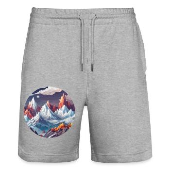 Berg / Alpen / Gipfel / Natur / Wald / Gestein - Stanley/Stella Unisex Bio Joggingshorts Trainer  - Grau meliert - Vorne - Nik (191cm) & Marisol (170cm)