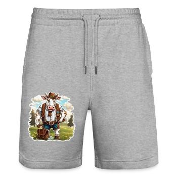 Lederhose / Tier / Tracht / Tradition / Kuh - Stanley/Stella Unisex Bio Joggingshorts Trainer  - Grau meliert - Vorne - Nik (191cm) & Marisol (170cm)