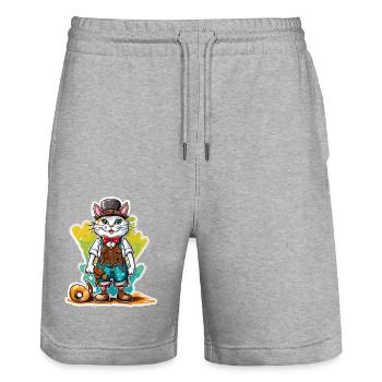 Lederhosen / Animal / Costume traditionnel / Tradition / Chat - Short de jogging bio TRAINER Stanley/Stella unisexe - gris chiné - Devant - Nik (191cm) & Marisol (170cm)