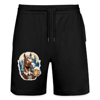 Lederhosen / Animal / Costume traditionnel / Tradition / Cheval - Short de jogging bio TRAINER Stanley/Stella unisexe - noir - Devant - Nik (191cm) & Marisol (170cm)