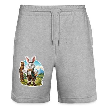 Lederhose / Tier / Tracht / Tradition / Hase - Stanley/Stella Unisex Bio Joggingshorts Trainer  - Grau meliert - Vorne - Nik (191cm) & Marisol (170cm)