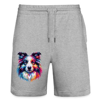 Moderner geometrischer Hundemaulkorb: Collie - Stanley/Stella Unisex Bio Joggingshorts Trainer  - Grau meliert - Vorne - Nik (191cm) & Marisol (170cm)