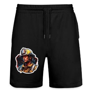 Firefighter / Fire / Fire / Extinguish / Hero - Stanley/Stella Trainer Unisex Organic Jogging Shorts - black - Front - Nik (191cm) & Marisol (170cm)