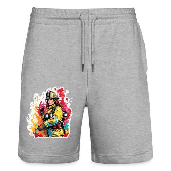Pompier/Incendie/Incendie/Extinction/Héroïne - Short de jogging bio TRAINER Stanley/Stella unisexe - gris chiné - Devant - Nik (191cm) & Marisol (170cm)
