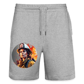 Firefighter / Fire / Fire / Extinguish / Heroine - Stanley/Stella Trainer Unisex Organic Jogging Shorts - heather grey - Front - Nik (191cm) & Marisol (170cm)
