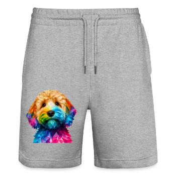 Cockapoo museau de chien géométrique moderne - Short de jogging bio TRAINER Stanley/Stella unisexe - gris chiné - Devant - Nik (191cm) & Marisol (170cm)
