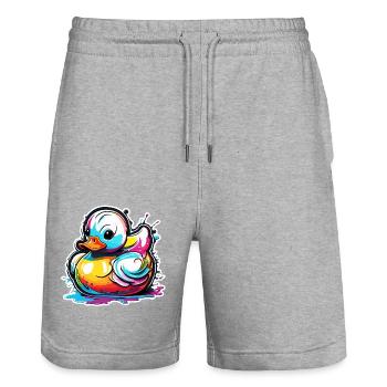 Gummiente / Badeente / Wasser / Badewanne - Stanley/Stella Unisex Bio Joggingshorts Trainer  - Grau meliert - Vorne - Nik (191cm) & Marisol (170cm)