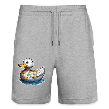 Gummiente / Badeente / Wasser / Badewanne - Stanley/Stella Unisex Bio Joggingshorts Trainer  - Grau meliert - Vorne - Nik (191cm) & Marisol (170cm)