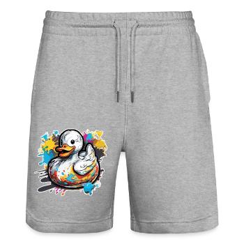 Canard en caoutchouc / canard en caoutchouc / eau / baignoire - Short de jogging bio TRAINER Stanley/Stella unisexe - gris chiné - Devant - Nik (191cm) & Marisol (170cm)