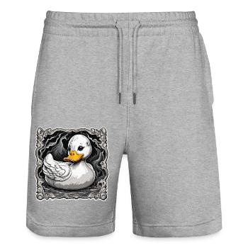 Gummiente / Badeente / Wasser / Badewanne - Stanley/Stella Unisex Bio Joggingshorts Trainer  - Grau meliert - Vorne - Nik (191cm) & Marisol (170cm)