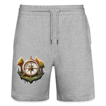 Boussole / Direction cardinale / Voyage / Survie - Short de jogging bio TRAINER Stanley/Stella unisexe - gris chiné - Devant - Nik (191cm) & Marisol (170cm)