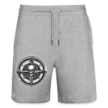 Boussole / Direction cardinale / Voyage / Survie - Short de jogging bio TRAINER Stanley/Stella unisexe - gris chiné - Devant - Nik (191cm) & Marisol (170cm)
