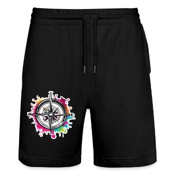 Compass / Cardinal Direction / Travel / Survival - Stanley/Stella Trainer Unisex Organic Jogging Shorts - black - Front - Nik (191cm) & Marisol (170cm)