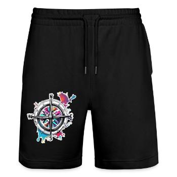 Boussole / Direction cardinale / Voyage / Survie - Short de jogging bio TRAINER Stanley/Stella unisexe - noir - Devant - Nik (191cm) & Marisol (170cm)