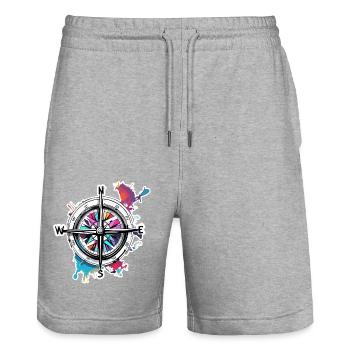 Boussole / Direction cardinale / Voyage / Survie - Short de jogging bio TRAINER Stanley/Stella unisexe - gris chiné - Devant - Nik (191cm) & Marisol (170cm)