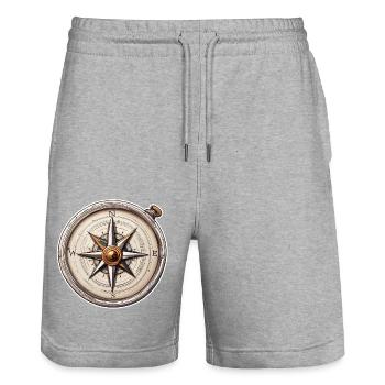 Boussole / Direction cardinale / Voyage / Survie - Short de jogging bio TRAINER Stanley/Stella unisexe - gris chiné - Devant - Nik (191cm) & Marisol (170cm)