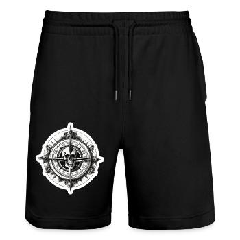 Compass / Cardinal Direction / Travel / Survival - Stanley/Stella Trainer Unisex Organic Jogging Shorts - black - Front - Nik (191cm) & Marisol (170cm)