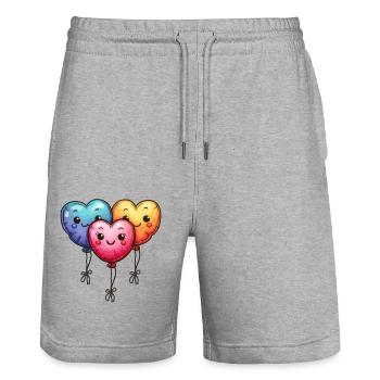 Ballon Herzen auch für Kinder und Geburtstage - Stanley/Stella Unisex Bio Joggingshorts Trainer  - Grau meliert - Vorne - Nik (191cm) & Marisol (170cm)