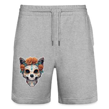 La Catrina/ Tattoo / Mexiko / Tier / Katze - Stanley/Stella Unisex Bio Joggingshorts Trainer  - Grau meliert - Vorne - Nik (191cm) & Marisol (170cm)