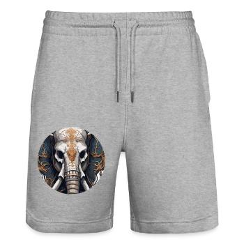 Elefant / Tier / Orientalisch / Blumen / Muster - Stanley/Stella Unisex Bio Joggingshorts Trainer  - Grau meliert - Vorne - Nik (191cm) & Marisol (170cm)