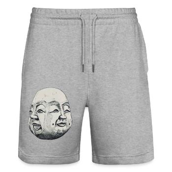 Buddha Kopf vier Gesichter Freude Zufriedenheit - Stanley/Stella Unisex Bio Joggingshorts Trainer  - Grau meliert - Vorne - Nik (191cm) & Marisol (170cm)