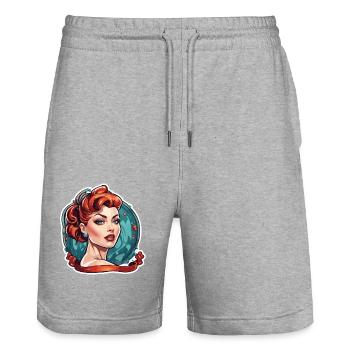 Rockabilly / Pin-up Girl / Girl Power / Années 50 - Short de jogging bio TRAINER Stanley/Stella unisexe - gris chiné - Devant - Nik (191cm) & Marisol (170cm)