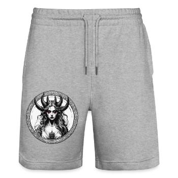 teuflische Frau / blut / Gothic / Heavy Metal - Stanley/Stella Unisex Bio Joggingshorts Trainer  - Grau meliert - Vorne - Nik (191cm) & Marisol (170cm)