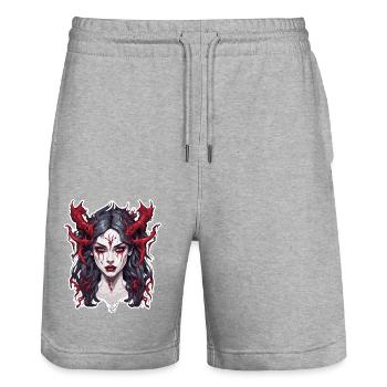 diabolical woman / blood / gothic / heavy metal - Stanley/Stella Trainer Unisex Organic Jogging Shorts - heather grey - Front - Nik (191cm) & Marisol (170cm)