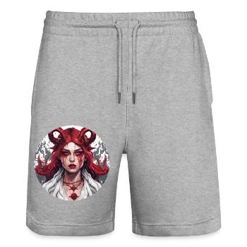 diabolical woman / blood / gothic / heavy metal - Stanley/Stella Trainer Unisex Organic Jogging Shorts - heather grey - Front - Nik (191cm) & Marisol (170cm)