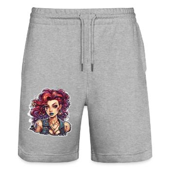 teuflische Frau / blut / Gothic / Heavy Metal - Stanley/Stella Unisex Bio Joggingshorts Trainer  - Grau meliert - Vorne - Nik (191cm) & Marisol (170cm)
