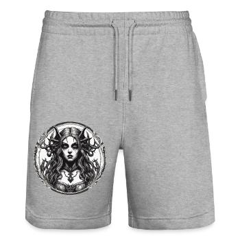 teuflische Frau / blut / Gothic / Heavy Metal - Stanley/Stella Unisex Bio Joggingshorts Trainer  - Grau meliert - Vorne - Nik (191cm) & Marisol (170cm)