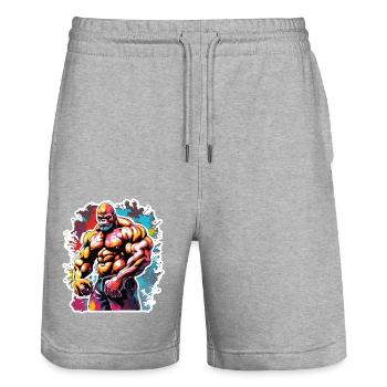 Bodybuilder / Sports / Fitness / Monkey / Muscles - Stanley/Stella Trainer Unisex Organic Jogging Shorts - heather grey - Front - Nik (191cm) & Marisol (170cm)