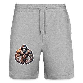 Bodybuilder / Sports / Fitness / Monkey / Muscles - Stanley/Stella Trainer Unisex Organic Jogging Shorts - heather grey - Front - Nik (191cm) & Marisol (170cm)