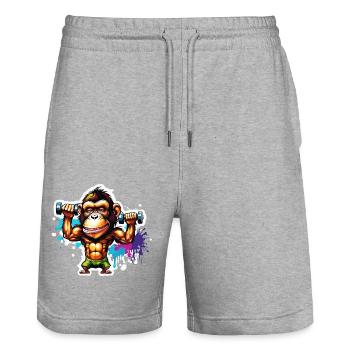 Bodybuilder / Sport / Fitness / Affe / Muskeln - Stanley/Stella Unisex Bio Joggingshorts Trainer  - Grau meliert - Vorne - Nik (191cm) & Marisol (170cm)