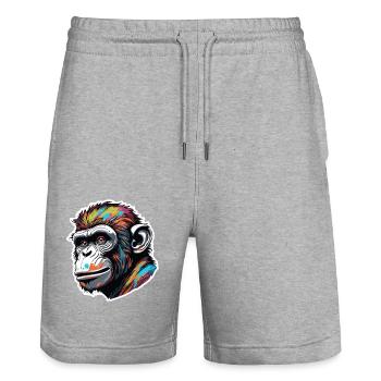 Affe / Tier / Zoo / Schimpanse / Wild / Comic - Stanley/Stella Unisex Bio Joggingshorts Trainer  - Grau meliert - Vorne - Nik (191cm) & Marisol (170cm)