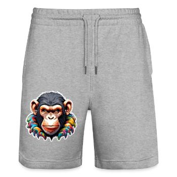 Affe / Tier / Zoo / Schimpanse / Wild / Comic - Stanley/Stella Unisex Bio Joggingshorts Trainer  - Grau meliert - Vorne - Nik (191cm) & Marisol (170cm)