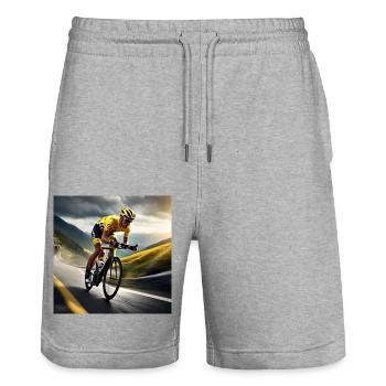 Mountainous Victory: The Yellow Jersey attacks - Stanley/Stella Trainer Unisex Organic Jogging Shorts - heather grey - Front - Nik (191cm) & Marisol (170cm)