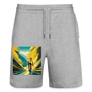 Highway to Yellow Glory - Stanley/Stella Trainer Unisex Organic Jogging Shorts - heather grey - Front - Nik (191cm) & Marisol (170cm)