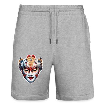 Masque Kabuki / Art japonais / Théâtre / Antiquité - Short de jogging bio TRAINER Stanley/Stella unisexe - gris chiné - Devant - Nik (191cm) & Marisol (170cm)