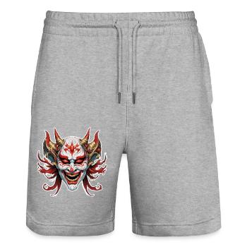 Masque Kabuki / Art japonais / Théâtre / Antiquité - Short de jogging bio TRAINER Stanley/Stella unisexe - gris chiné - Devant - Nik (191cm) & Marisol (170cm)
