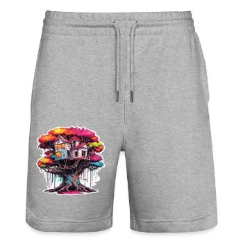 Cabane dans les arbres / Cime des arbres / Cabane dans les arbres / Aventure - Short de jogging bio TRAINER Stanley/Stella unisexe - gris chiné - Devant - Nik (191cm) & Marisol (170cm)
